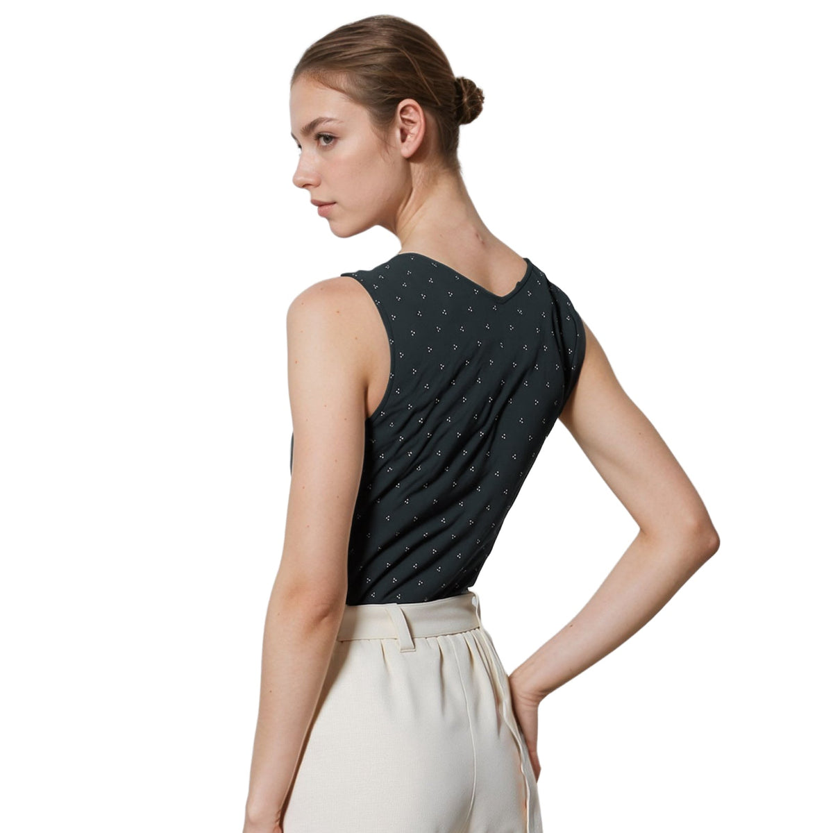 Pleione V-Neck Side Cinch Tie Shell Top In Black by Shop at Konus | Kimante