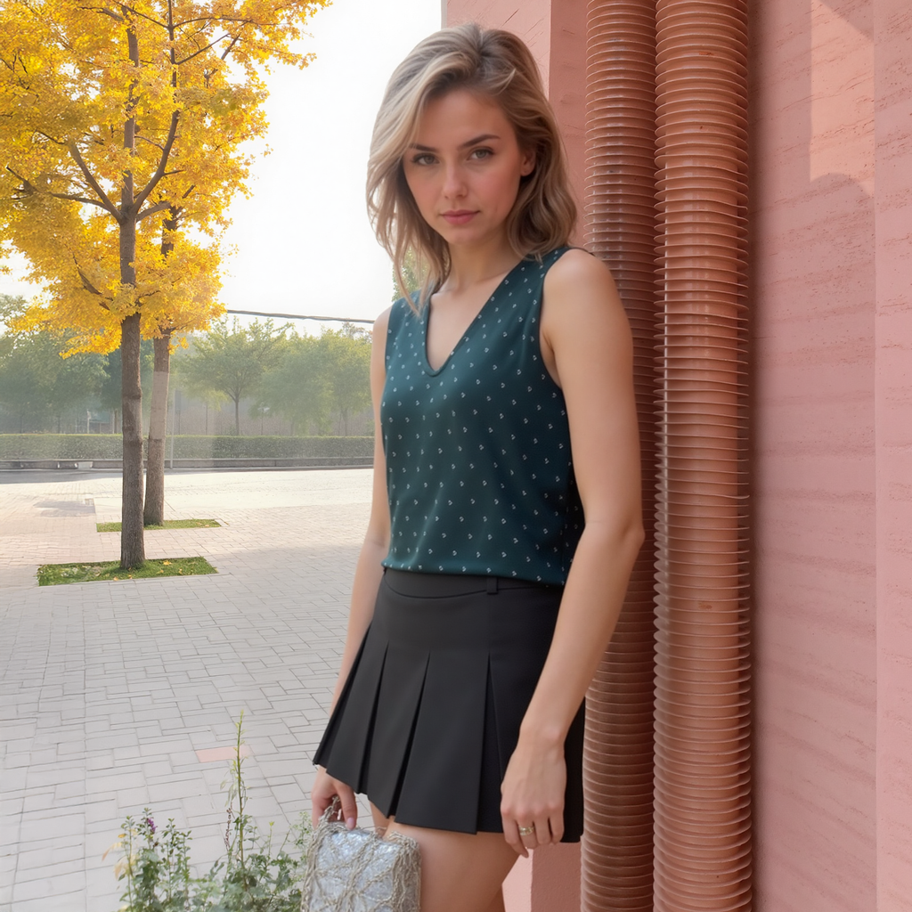 UPDATED - Pleione V-Neck Side Cinch Tie Shell Top In Black