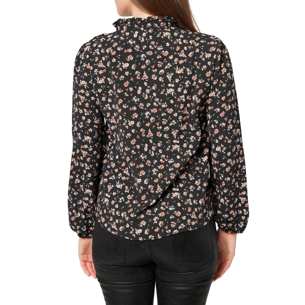 UPDATED - Pleione Long Sleeve Printed Ruffle Down Blouse