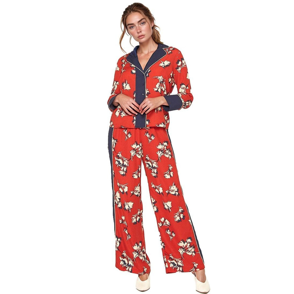 Pleione Floral Navy Contras Palazzo Pants