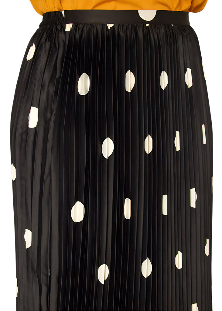 UPDATED - Pleione Plus Size Pleated Polka Dot Midi Skirt In Black