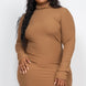 Plus Size Ribbed Long Sleeve Mock Neck Mini Bodycon Dress