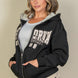 Graphic Drop Shoulder Zipper Up Hoodie