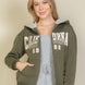 Graphic Drop Shoulder Zipper Up Hoodie