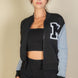 Letter Patched Striped Trim Varsity Jacket