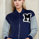 Letter Patched Striped Trim Varsity Jacket