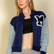 Letter Patched Striped Trim Varsity Jacket