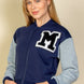 Letter Patched Striped Trim Varsity Jacket