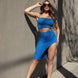 Sexy Solid Color Crisscross Back Cami Crop Top & Split Thigh Midi Skirt Set