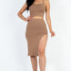 Sexy Solid Color Crisscross Back Cami Crop Top & Split Thigh Midi Skirt Set