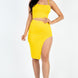 Sexy Solid Color Crisscross Back Cami Crop Top & Split Thigh Midi Skirt Set