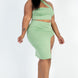 Plus Size Sexy Solid One Shoulder Crop Top & Split Thigh Midi Skirt Set