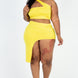 Plus Size Sexy Solid One Shoulder Crop Top & Split Thigh Midi Skirt Set