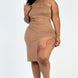 Plus Size Sexy Solid One Shoulder Crop Top & Split Thigh Midi Skirt Set