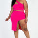Plus Size Sexy Solid One Shoulder Crop Top & Split Thigh Midi Skirt Set