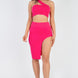 Sexy Solid One Shoulder Crop Top & Split Thigh Midi Skirt Set