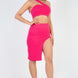 Sexy Solid One Shoulder Crop Top & Split Thigh Midi Skirt Set