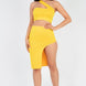Sexy Solid One Shoulder Crop Top & Split Thigh Midi Skirt Set
