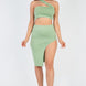 Sexy Solid One Shoulder Crop Top & Split Thigh Midi Skirt Set