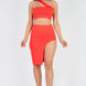 Sexy Solid One Shoulder Crop Top & Split Thigh Midi Skirt Set