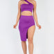 Sexy Solid One Shoulder Crop Top & Split Thigh Midi Skirt Set