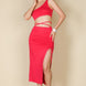Sexy Solid Color One Shoulder Crop Top & Drawstring Ruched Crisscross Tie Back Side Slit Hem Skirt Set