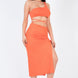 Sexy Solid Color One Shoulder Crop Top & Drawstring Ruched Crisscross Tie Back Side Slit Hem Skirt Set