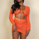 Sheer Mesh Tie Front Crop Top & Ruched Side Mini Dress