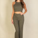 Ribbed Cropped Top And Bootcut Pants Sets
