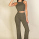 Ribbed Cropped Top And Bootcut Pants Sets