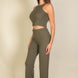Ribbed Cropped Top And Bootcut Pants Sets