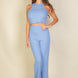 Ribbed Cropped Top And Bootcut Pants Sets