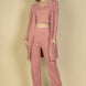 Flat Back Rib 3 Pieces Cami Top With Pants And Long Cardigan Set