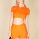 Ribbed Collared Short Sleeve Crop Top & Shorts Set