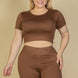 Plus Size Short Sleeve Crop Top & Shorts Set