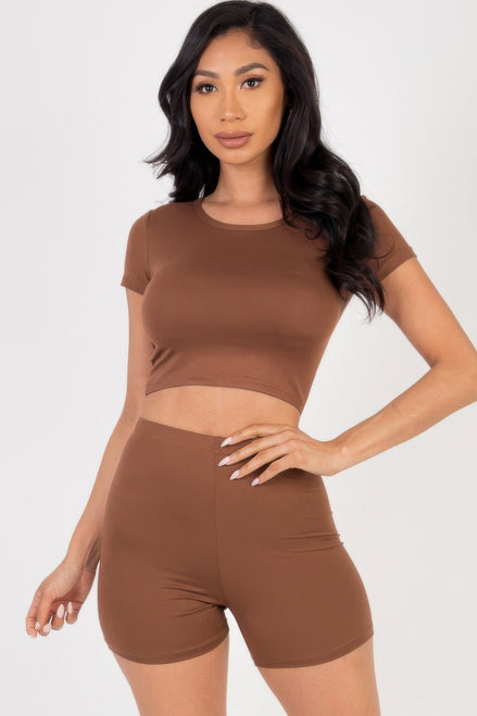 Short Sleeve Crop Top & Shorts Set