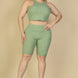 Plus Size Ribbed Cropped Tank Top And Biker Shorts Set