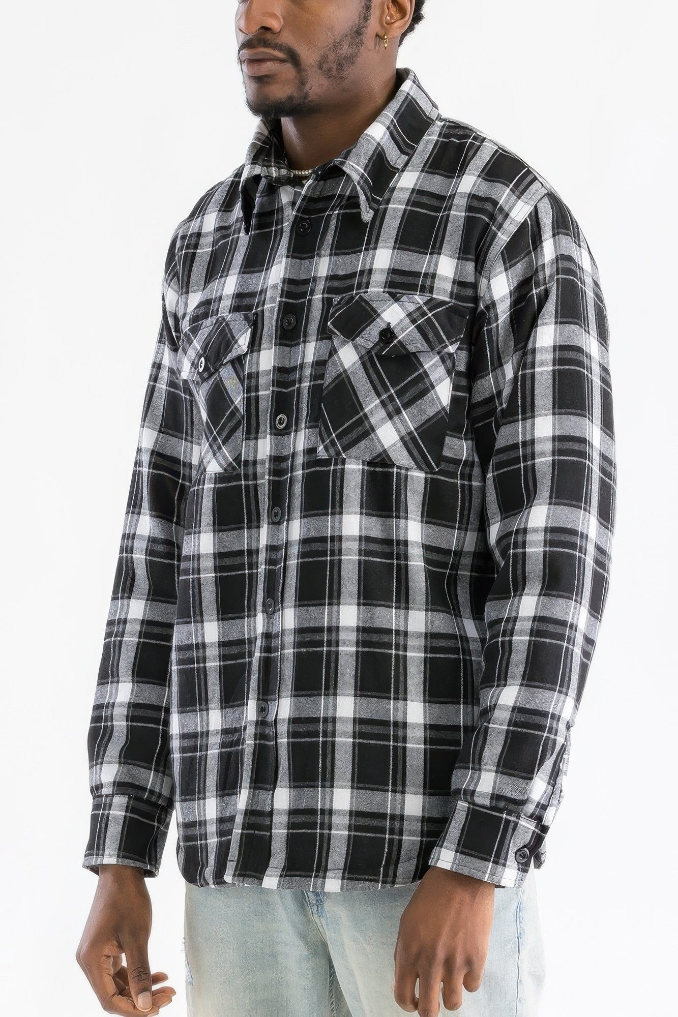 Mens Quilted Padded Flannel Jacket