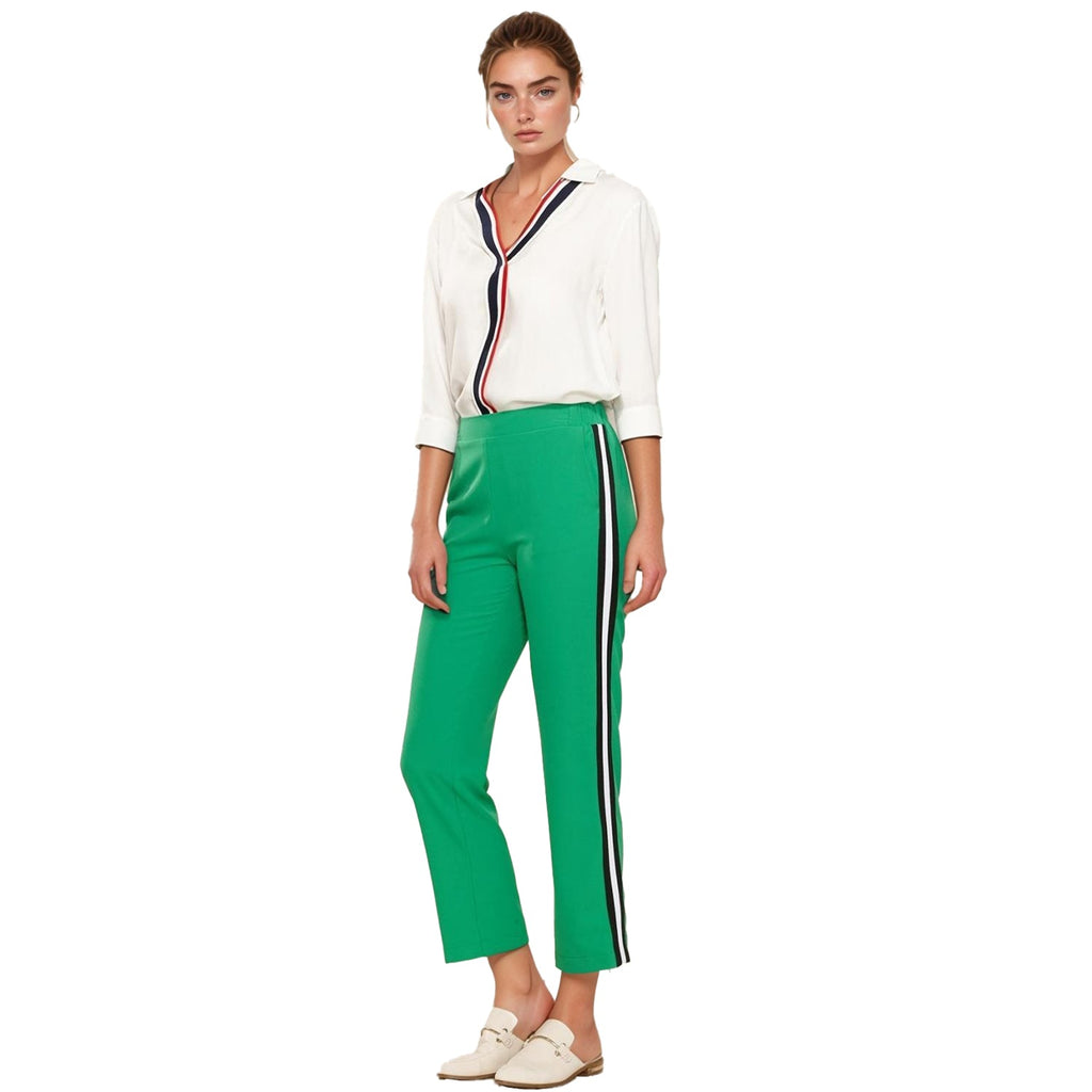 Pleione Women's Striped Side Binding Pants In Green