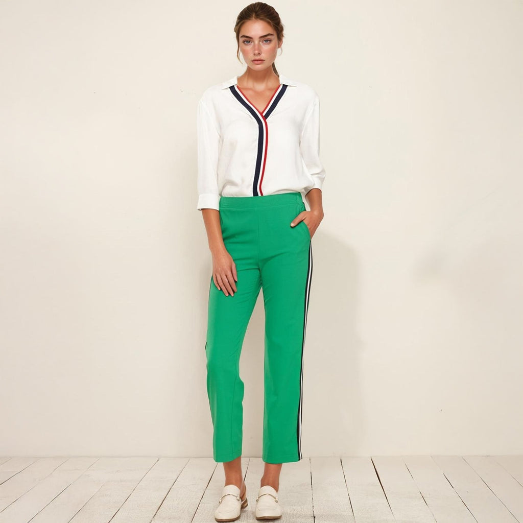 Pleione Women's Striped Side Binding Pants In Green