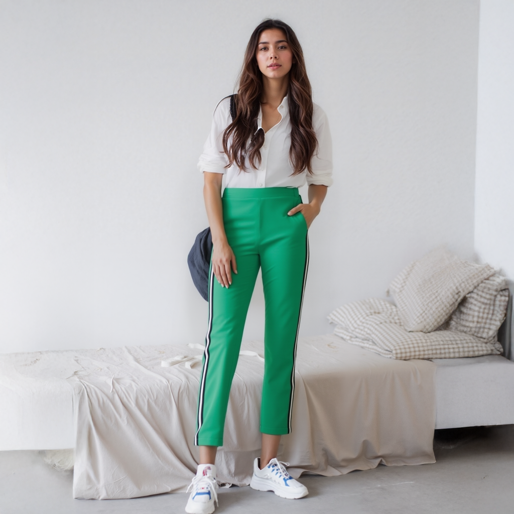 Pleione Women's Striped Side Binding Pants In Green
