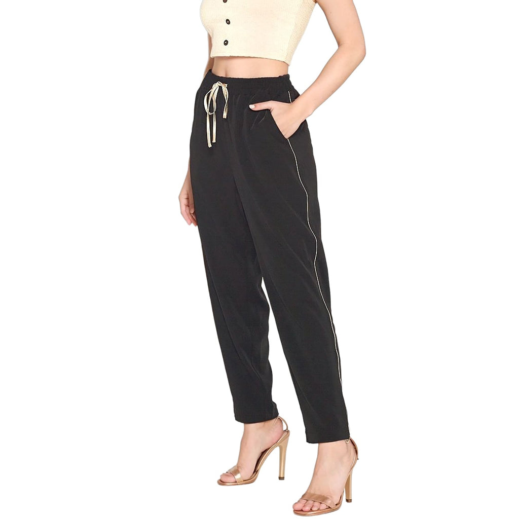 Pleione Women's Satin Drawstring Pants in Black