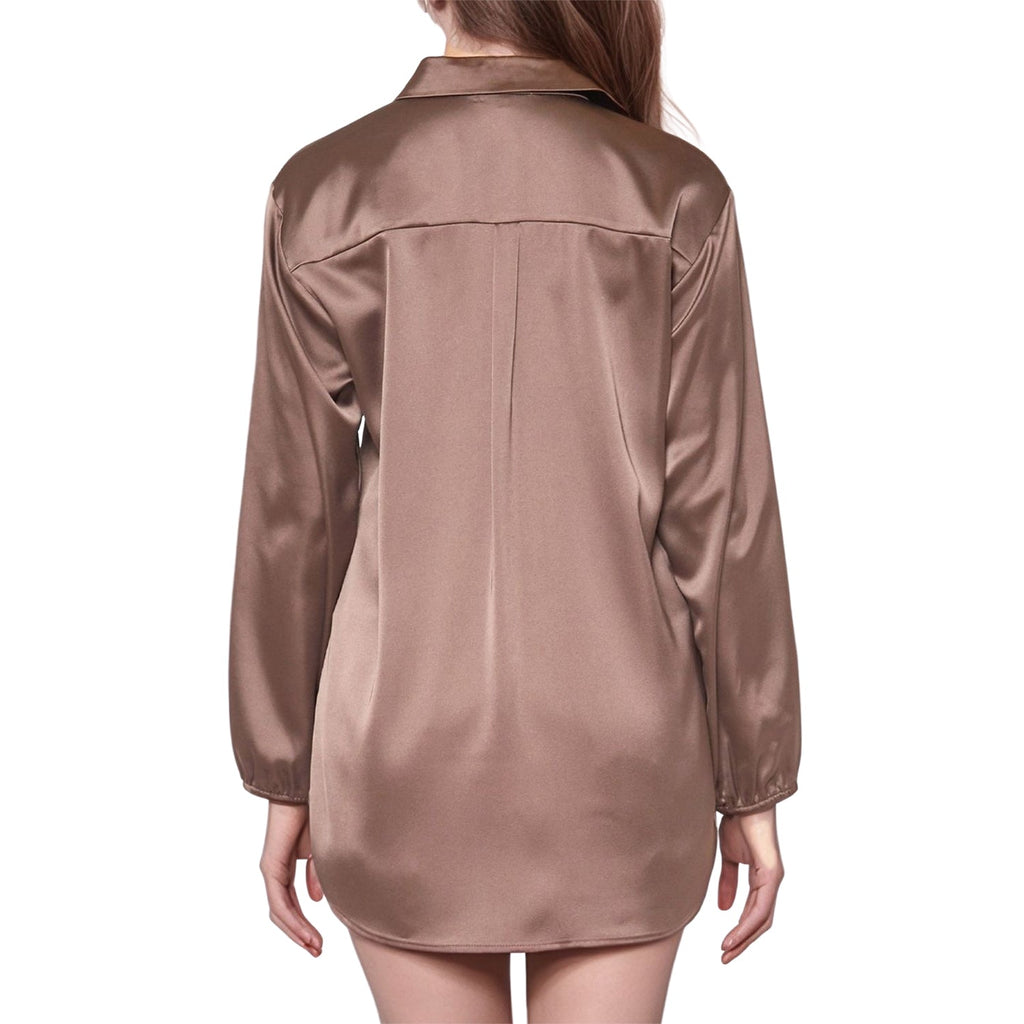 Pleione Women's Long Sleeve Collared Satin Tunic