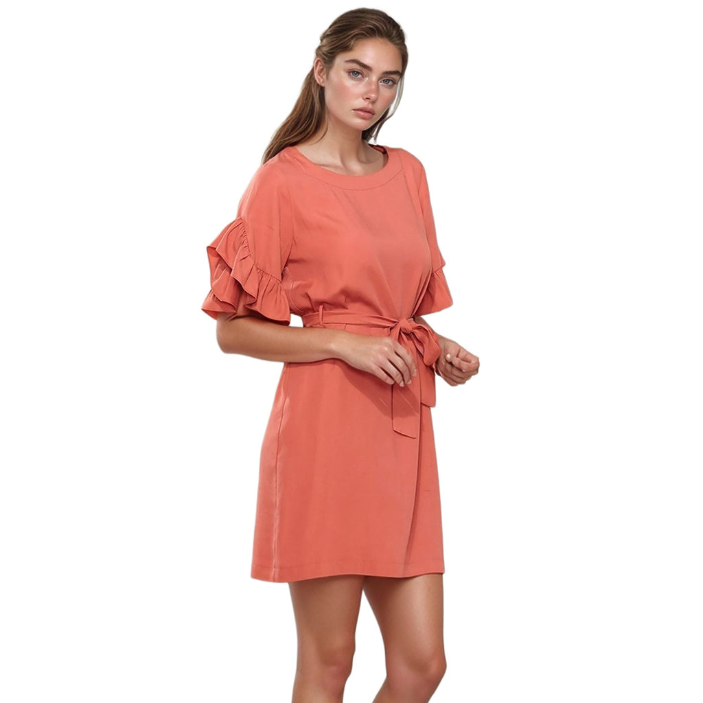 Pleione Square Neck Ruffle Sleeve Shift Dress