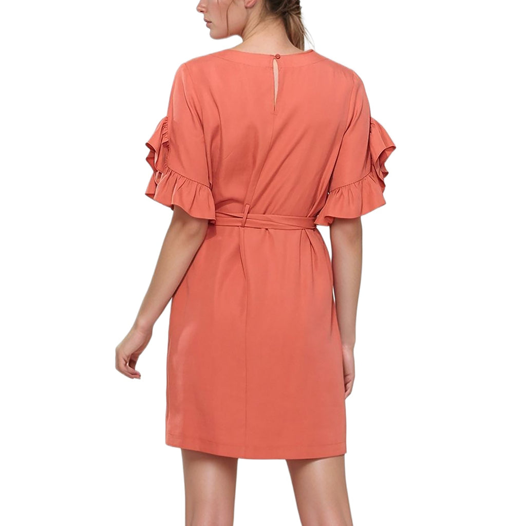 Pleione Square Neck Ruffle Sleeve Shift Dress