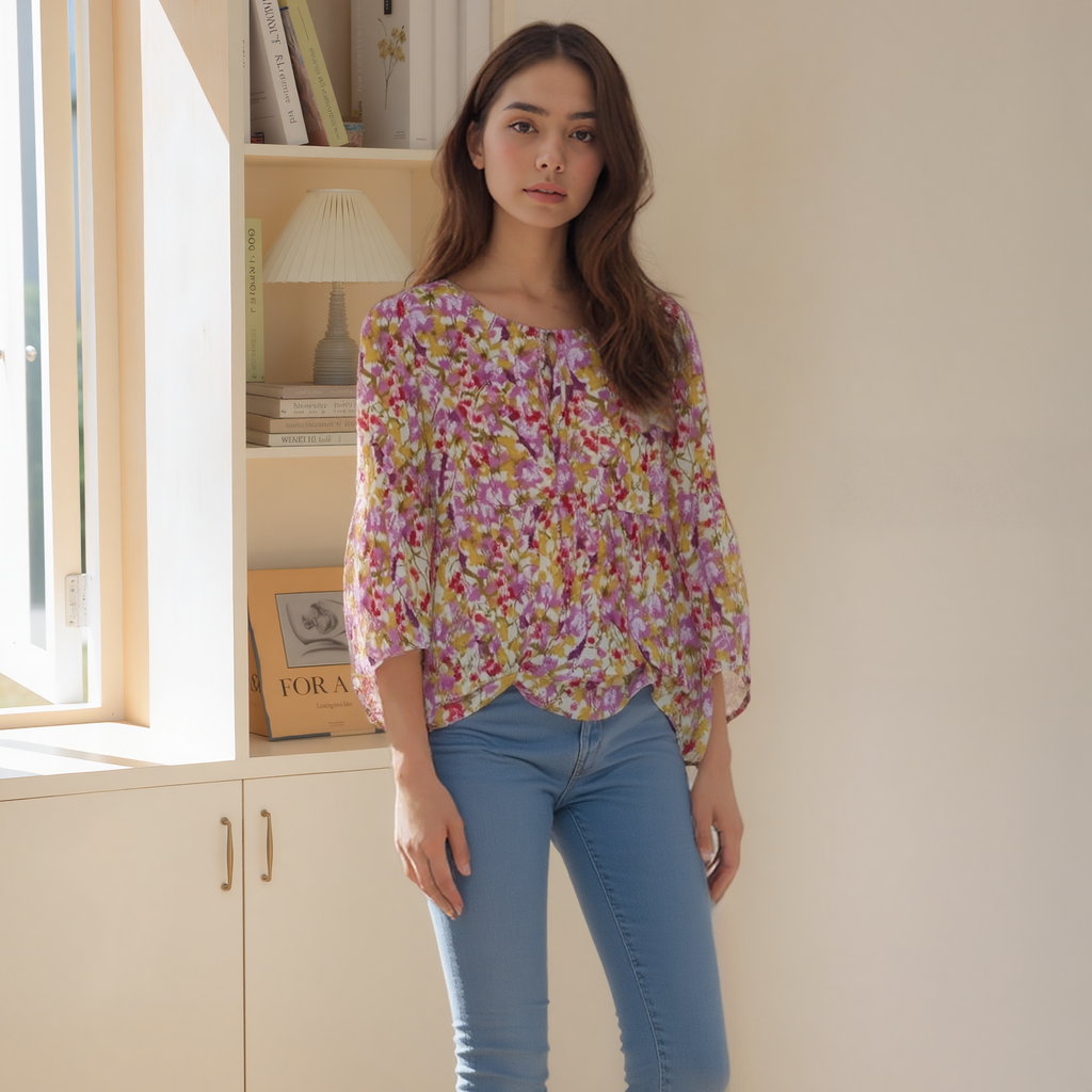 N/A Pleione Women's Tie Neck Floral Blouse