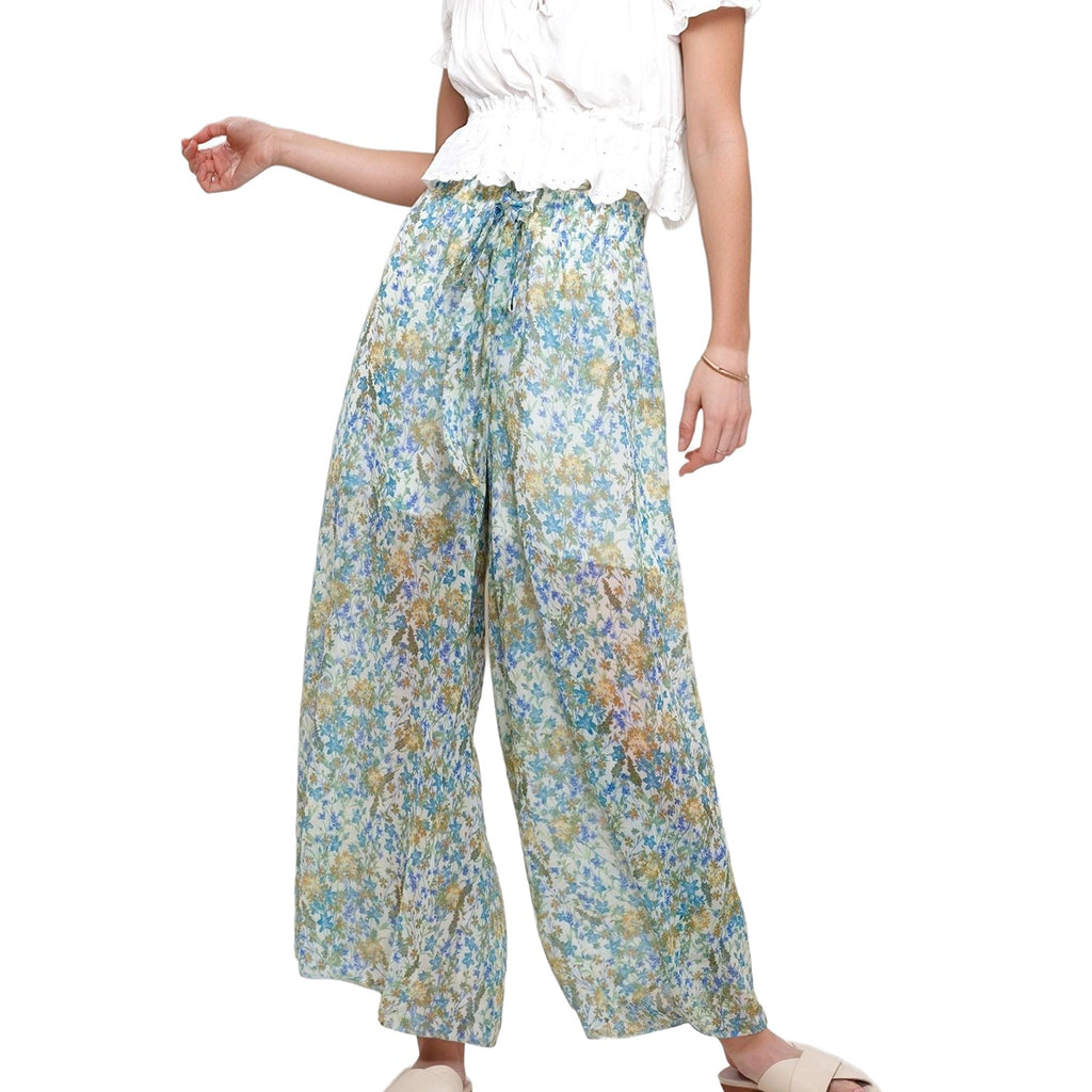 Pleione Women's Floral Chiffon Palazzo Pant