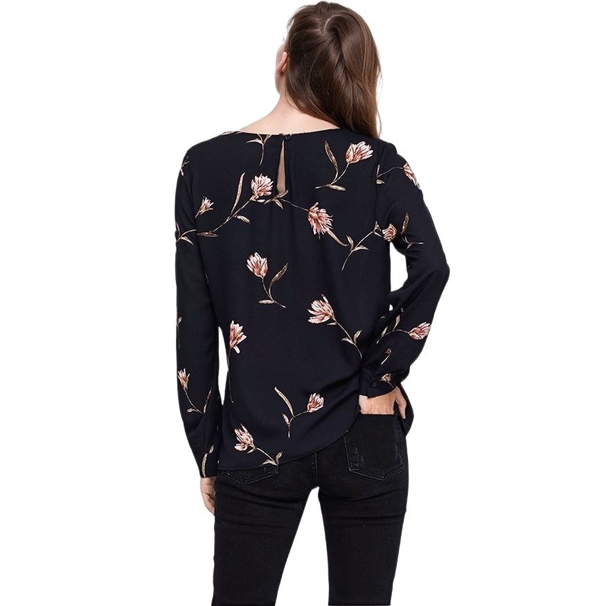 Pleione Women's Self-tie Wrap Blouse in Flower Print