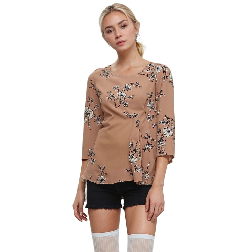 Pleione Women's 3/4 Sleeve Pleated Blouse Top