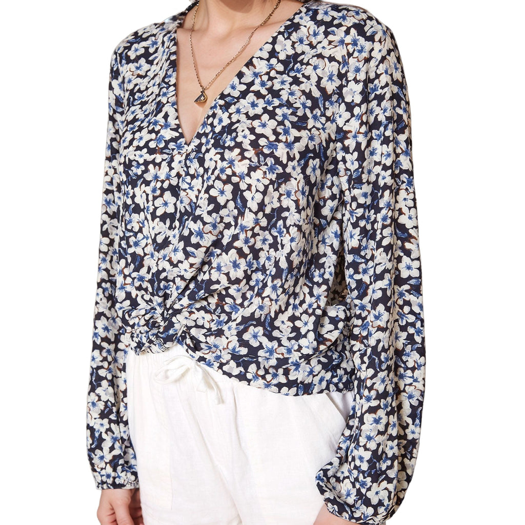 Pleione Women's V-neck Blossom Top in Navy